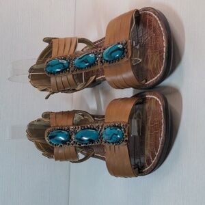 Sam Edelman strappy sandals leather uppers with turquoise beads on top size 9.5